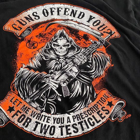 Grim Reaper Guns Offend You Next Level Apparel T-Shirt Men XL Black Graphics - Picture 8 of 9